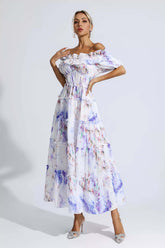 Danielle Purple Floral Ruched Maxi Dress